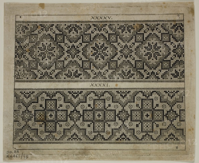 Illustrations from Schön Neues Modelbuch, plate 95 from Woodcuts from Books of the XVI Century, 1597, assembled into portfolio 1937, Attributed to Johann Hans Sibmacher (German, died 1611), assembled by Max Geisberg (Swiss, 1875-1943), Germany, Engraving on paper, 119 × 151 mm (image), 137 × 167 mm (sheet)