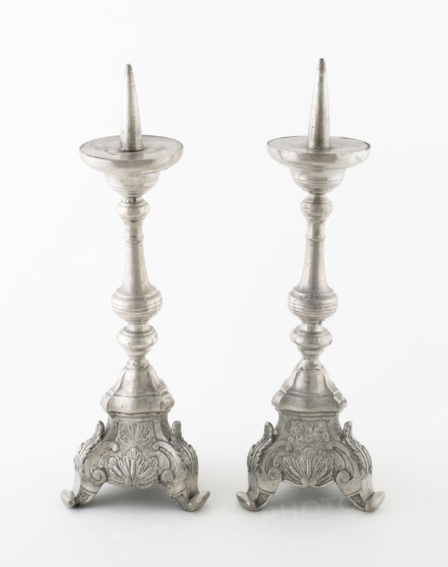 Candlestick (one of a pair), 19th century, P. J. Joiris, Belgian, 19th century, Belgium, Liège, Pewter, 37.5 x 12.1 x  12.1 cm (14 3/4 x 4 3/4 x 4 3/4 in.)