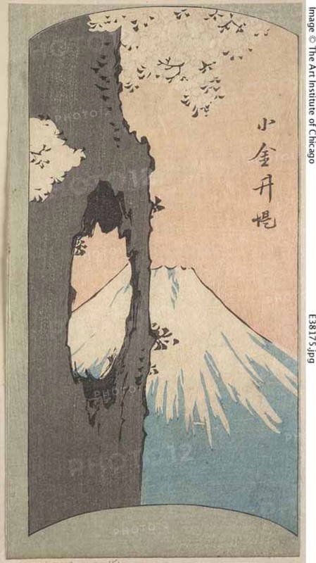 Koganei, section of a sheet from the series Cutout Pictures of Famous Places in Edo (Edo meisho harimaze zue), 1857, Utagawa Hiroshige ?? ??, Japanese, 1797-1858, Japan, Color woodblock print, section of harimaze sheet, 20.6 x 11 cm