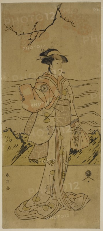 The Actor Iwai Kiyotaro II, c. 1790s, Katsukawa Shun’ei, Japanese, 1762-1819, Japan, Color woodblock print, left sheet of hosoban diptych? (right: 1939.1807), 32.5 x 14.3 cm (12 13/16 x 5 5/8 in.)