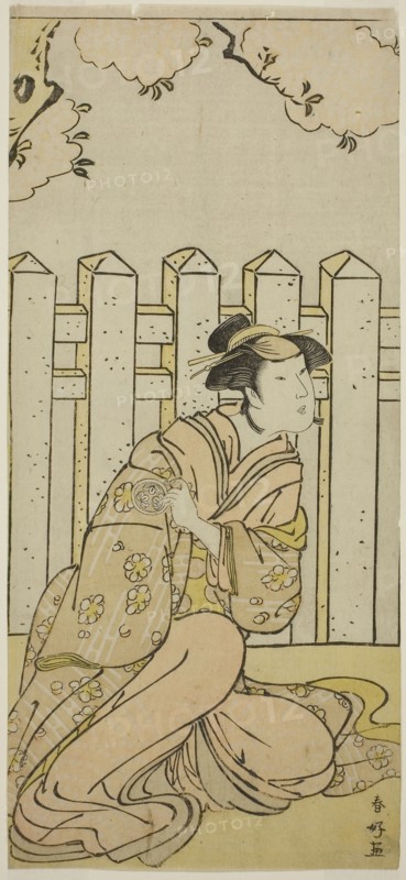 The Actor Osagawa Tsuneyo II as Onoe in the Play Haru no Nishiki Date-zome Soga, Performed at the Nakamura Theater in the Fourth Month, 1790, c. 1790, Katsukawa Shunko I, Japanese, 1743-1812, Japan, Color woodblock print, hosoban, left sheet of diptych, 30.4 x 13.8 cm (11 15/16 x 5 7/16 in.)