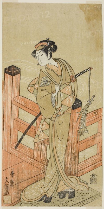 The Actor Nakamura Matsue I as Tsuchiya Umegawa Disguised as the Female Sumo Wrestler Oyodo (?) in the Play Naniwa no Onna-zumo (?), Performed at the Nakamura Theater (?) in the Sixth Month, 1770 (?), c. 1770, Ippitsusai Buncho, Japanese, active c. 1755-90, Japan, Color woodblock print, hosoban, 29.1 x 14.4 cm (11 1/2 x 5 11/16 in.)