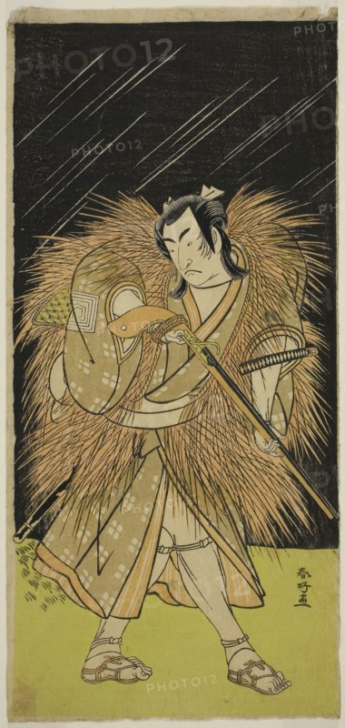 The Actor Ichikawa Monnosuke II as Hayano Kampei in the Play Kanadehon Chushin Najori no Kura, Performed at the Nakamura Theater in the Ninth Month, 1780, c. 1780, Katsukawa Shunko I, Japanese, 1743-1812, Japan, Color woodblock print, hosoban, 32.8 x 15.2 cm (12 15/16 x 6 in.)