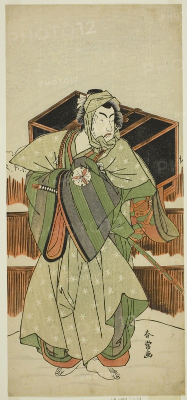 The Actor Matusmto Koshiro IV as Ise no Saburo Disguised as Mizoro no Sabu in the Play Mure Takamatsu Yuki no Shirahata, Performed at the Ichimura Theater in the Eleventh Month, 1780, c. 1780, Katsukawa Shunjo, Japanese, died 1787, Japan, Color woodblock print, hosoban, 32.2 x 14.5 cm (12 11/16 x 5 11/16 in.)