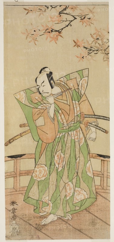The Actor Ichikawa Danjuro V as Momonoi Wakasanosuke Yasuchika (?) in the Play Kanadehon Chushingura (?), Performed at the Nakamura Theater (?) in the Fifth Month, 1771 (?), c. 1771, Katsukawa Shunsho ?? ??, Japanese, 1726-1792, Japan, Color woodblock print, hosoban, 31.5 x 14.1 cm (12 3/8 x 5 3/8 in.)