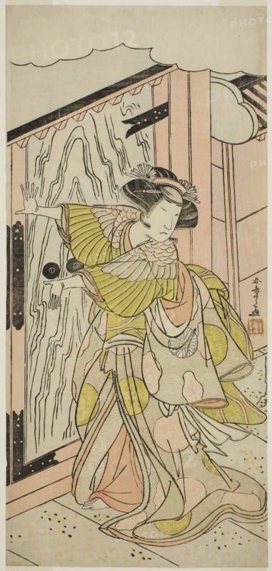 The Actor Nakamura Tomijuro I as Lady Hangaku (Hangaku Gozen) in the Play Wada-gassen Onna Maizuru, Performed at the Nakamura Theater in the Seventh Month, 1777, c. 1777, Katsukawa Shunsho ?? ??, Japanese, 1726-1792, Japan, Color woodblock print, hosoban, 32 x 14.8 cm (12 5/8 x 5 13/16 in.)