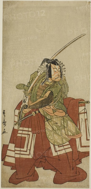 The Actor Ichikawa Danjuro V as Arakawa Taro in the Play Date Nishiki Tsui no Yumitori, Performed at the Morita Theater in the Eleventh Month, 1778, c. 1778, Katsukawa Shunsho ?? ??, Japanese, 1726-1792, Japan, Color woodblock print, hosoban, 29.9 x 14 cm (11 3/4 x 5 1/2 in.)