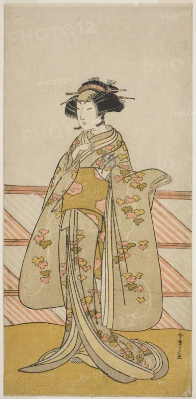 The Actor Yoshizawa Iroha I as Tamamo no Mae (?) in the Play Sakuya Kono Hana no Kaomise (?), Performed at the Nakamura Theater (?) in the Eleventh Month, 1776 (?), c. 1776, Katsukawa Shunsho ?? ??, Japanese, 1726-1792, Japan, Color woodblock print, hosoban, from a multisheet composition, 31.7 x 14.4 cm (12 1/2 x 5 11/16 in.)