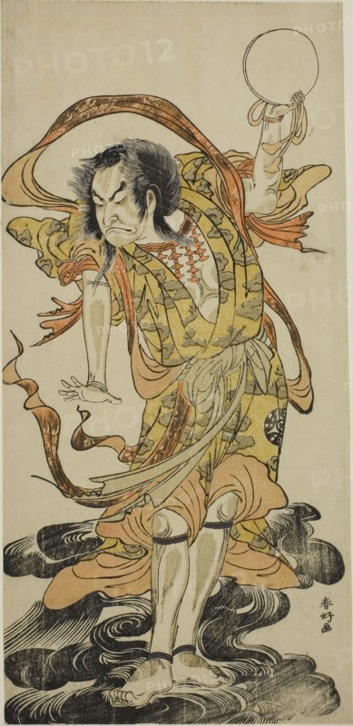 The Actor Nakamura Nakazo I as Toyose Saburozaemon Kageaki in the Play Hono Nitta Daimyojin, Performed at the Morita Theater in the Seventh Month, 1777, c. 1777, Katsukawa Shunko I, Japanese, 1743-1812, Japan, Color woodblock print, hosoban, 31.1 x 14.7 cm (12 1/4 x 5 13/16 in.)