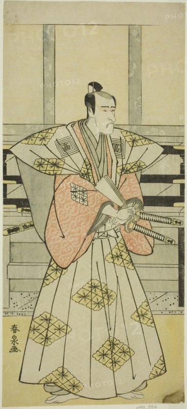 The Actor Ichikawa Komazo III as Fuji Sakon (?) in the Play Egara Tenjin Risho Kagami (?), Performed at the Nakamura Theater (?) in the Third Month, 1789 (?), c. 1789, Katsukawa Shunsen, Japanese, active 1780s-early 1790s, Japan, Color woodblock print, hosoban, 30.8 x 14 cm (12 1/8 x 5 1/2 in.)