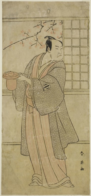 The Actor Kataoka Nizaemon VII as Yoshidaya Kizaemon in the Play Edo Sunago Kichirei Soga, Performed at the Miyako Theater in the First Month, 1795, c. 1795, Katsukawa Shun’ei, Japanese, 1762-1819, Japan, Color woodblock print, hosoban, left sheet of diptych (?), 31.8 x 13.8 cm (12 1/2 x 5 7/16 in.)