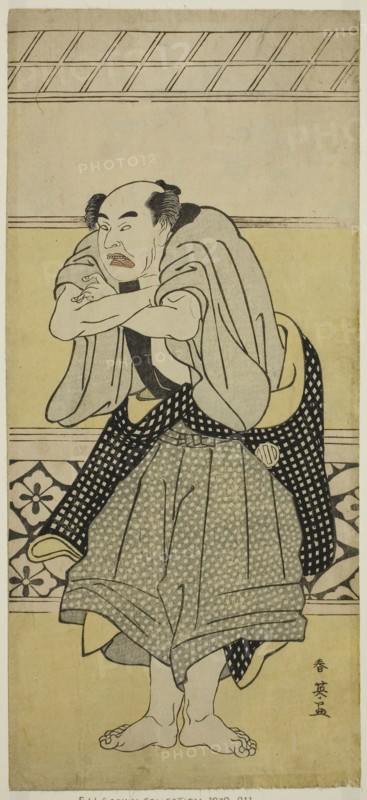 The Actor Asao Tamejuro I as Drunken Gotobei in the Play Yoshitsune Koshigoe Jo, Performed at the Ichimura Theater in the Ninth Month, 1790, c. 1790, Katsukawa Shun’ei, Japanese, 1762-1819, Japan, Color woodblock print, hosoban, 32.5 x 14.8 cm (12 13/16 x 5 13/16 in.)