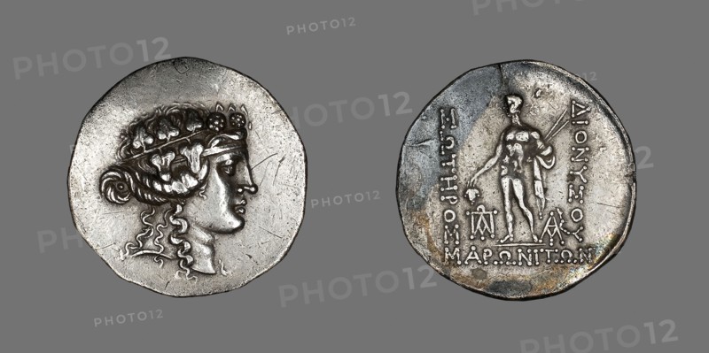 Tetradrachm (Coin) Depicting the God Dionysos, mid–2nd century BC, Greek, minted in Maroneia, Thrace, Greece, Silver, Diam. 3.4 cm, 16.60 g