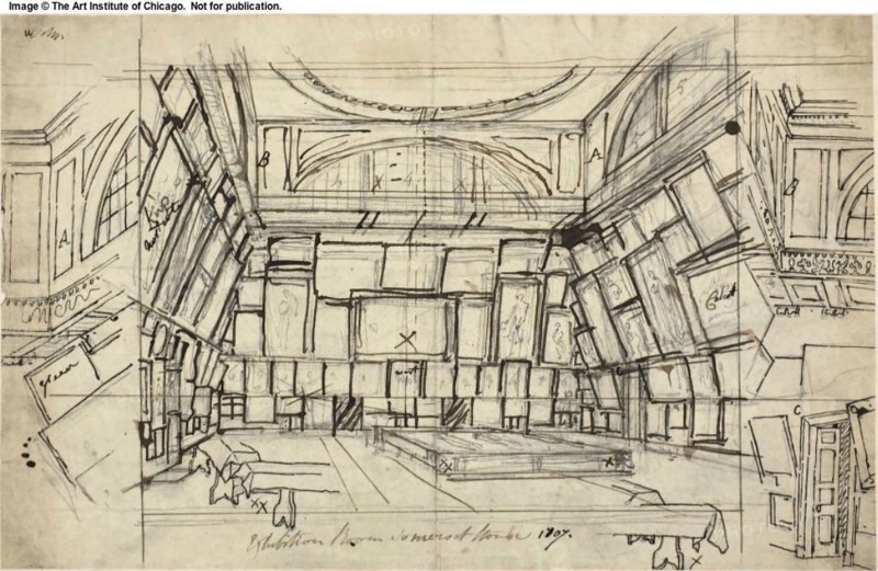 Study for Exhibition Room, Somerset House, from Microcosm of London, c. 1808, Augustus Charles Pugin, English, born France, 1762-1832, England, Graphite on cream wove paper, 185 × 248 mm