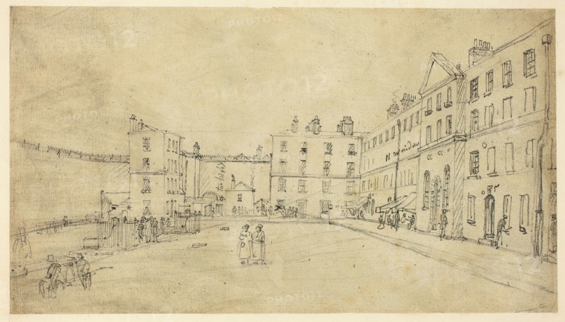 Study for King’s Bench Prison, from Microcosm of London, c. 1808, Augustus Charles Pugin (English, born France, 1762-1832), Thomas Rowlandson (English, 1756-1827), England, Graphite on cream wove paper, 165 × 295 mm