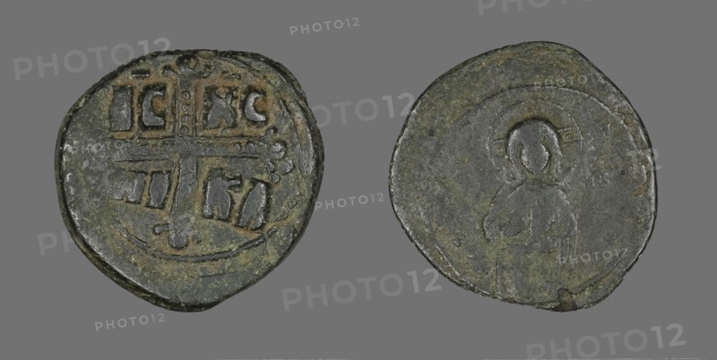 Anonymous Follis (Coin), Attributed to Theodora, AD 1055/1056, Byzantine, Byzantine Empire, Bronze, Diam. 3 cm, 8.22 g