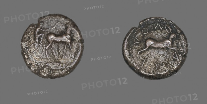 Tetradrachm (Coin) Depicting a Charioteer, 5th century BC, Greek, Rhegium, Reggio di Calabria, Silver, Diam. 2.6 cm, 15.48 g