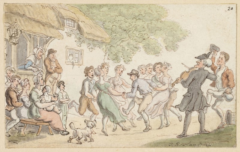 Study for Dr. Syntax and Rural Sports, c. 1812, Thomas Rowlandson, English, 1756-1827, England, Pen and brown ink with brush and watercolor, on ivory wove paper, 64 × 103 mm