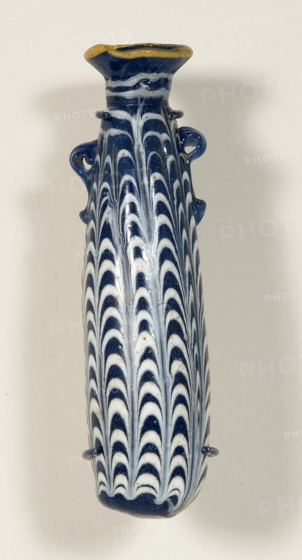 Alabastron (Container for Scented Oil), late 6th/early 3rd century BC, Eastern Mediterranean, Eastern Mediterranean Region, Glass, core-formed technique, 12.8 × 3.3 × 3.2 cm (5 × 1 1/4 × 1 1/4 in.)