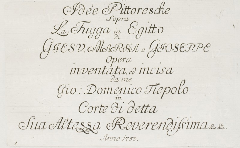 Title Page to The Flight into Egypt, 1753, Giovanni Domenico Tiepolo, Italian, 1727-1804, Italy, Etching on paper, 121 x 189 mm