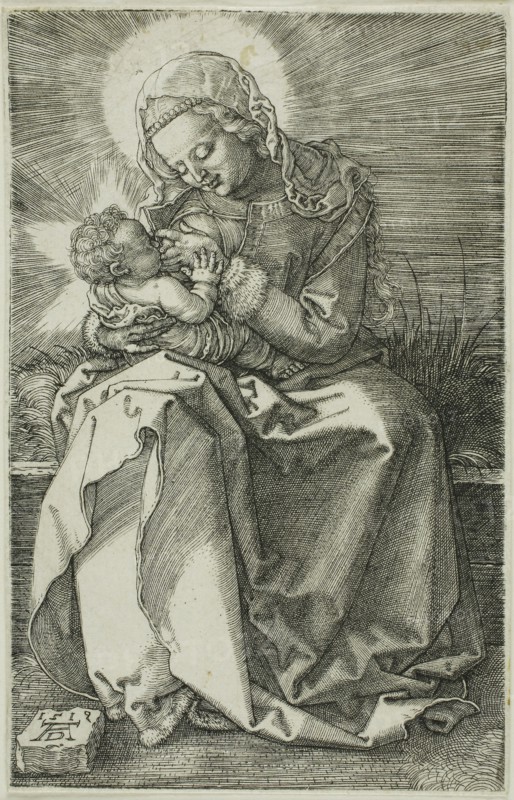Madonna Nursing, 1519, Albrecht Dürer, German, 1471-1528, Germany, Engraving in black on ivory laid paper, 116 x 74 mm (image/plate), 118 x 75 mm (sheet)