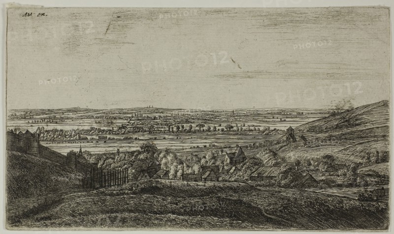 A Town in a Valley, n.d., Anthoni Waterlo, Dutch, 1609-1690, Holland, Etching in black on ivory laid paper, 121 x 210 mm (image), 124 x 212 mm (sheet)