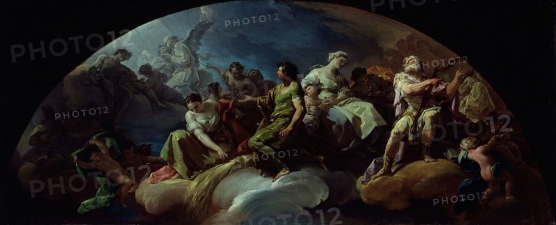 Old Testament Figures in Paradise, 1751/60, Francisco Bayeu y Subías, attributed to, Spanish, 1734-1795, (after Corrado Giaquinto, Italian, 1693/99-1765), Spain, Oil on canvas, 16 1/8 x 39 1/2 in. (41 x 100.3 cm)