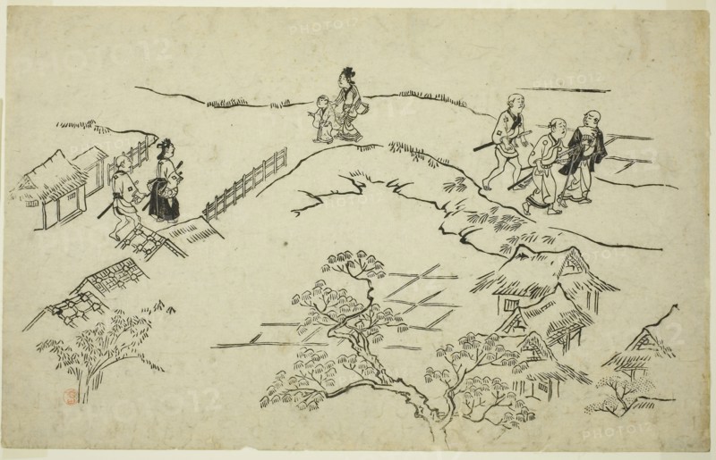 Emon Hill, from the series The Appearance of Yoshiwara (Yoshiwara no tei), c. 1681/84, Hishikawa Moronobu, Japanese, (?)-1694, Japan, Woodblock print, oban, sumizuri-e, 50.5 x 71.0 cm (10 1/16 x 16 1/16 in.)