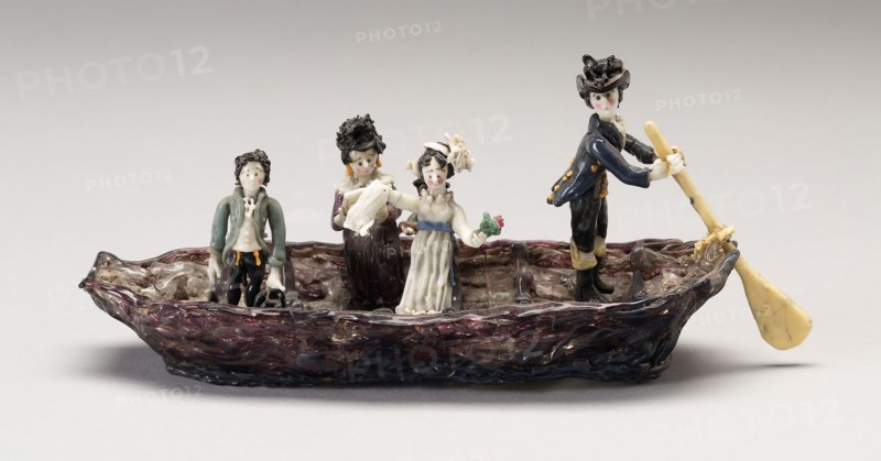 The Boating Party, Early to mid 19th century, Nevers, France, Glass, lampwork (verre de Nevers), metal armature, 7 × 14 cm (2 3/4 × 5 1/2 in.)