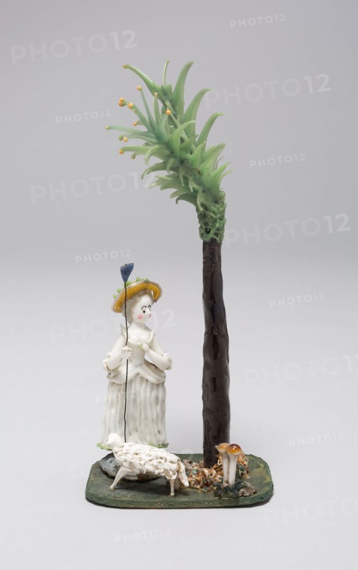 Shepherdess Under a Tree, Late 18th century, Nevers, France, Glass, lampwork (verre de Nevers), metal armature, H. 13.3 cm (5 1/4 in.)