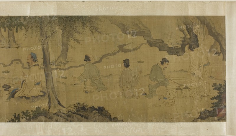 The Orchid Pavilion Gathering, Qing dynasty (1644–1911), 19th century, Chinese, China, Handscroll, ink and light colors on silk
