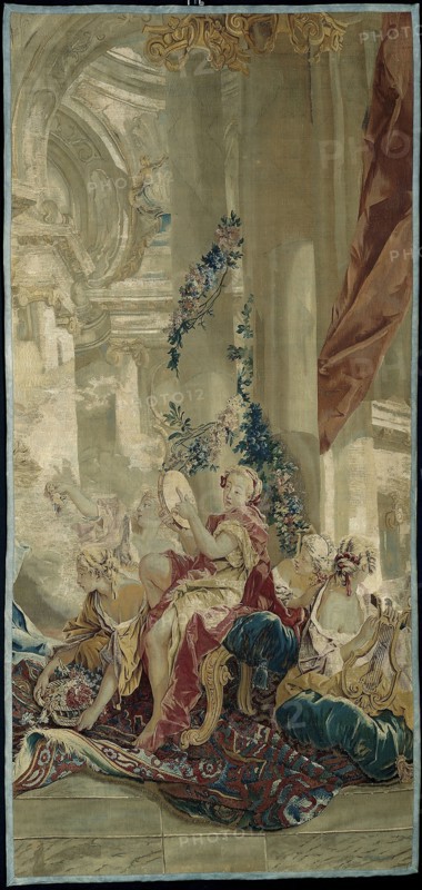 Psyche’s Entrance into Cupid’s Palace from the Story of Psyche, 1756/63, After a cartoon by François Boucher (1703–1770), 1737–39, Woven at the Manufacture Royale de Beauvais under the direction of André Charlemagne Charron (French, director 1754–80), France, Beauvais, Beauvais, Wool and silk, tapestry weave, 170.2 × 357 cm (67 × 140 3/4 in.)