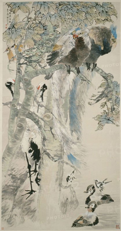 The Five Virtues, Qing dynasty (1644–1911), 1895, Ren Yi [zi Bonian], Chinese, 1840-1895, China, Hanging scroll, ink and colors on paper, 185.9 × 97.2 cm (73 1/2 × 38 1/4 in.)