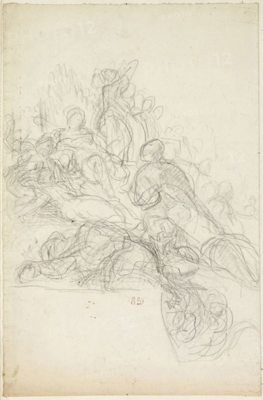 Allegorical or Mythological Scene, n.d., Attributed to Eugène Delacroix, French, 1798-1863, France, Graphite, on ivory laid paper, laid down on ivory wove paper, 309 × 203 mm