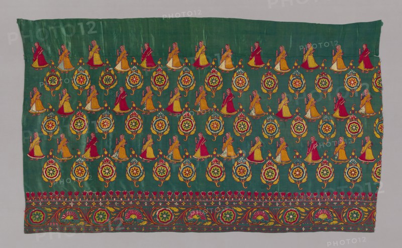 Fragment (Skirt or Sari), 18th century, India, Rajasthan, India, Satin, embroidered, 79.1 x 134.3 cm (31 1/8 x 52 7/8 in.)