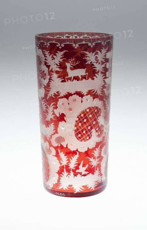 Goblet, c. 1850/80, Bohemia, Czech Republic, Bohemia, Glass, blown, cut, stained red and engraved, H. 15.9 cm (6 1/4 in.)