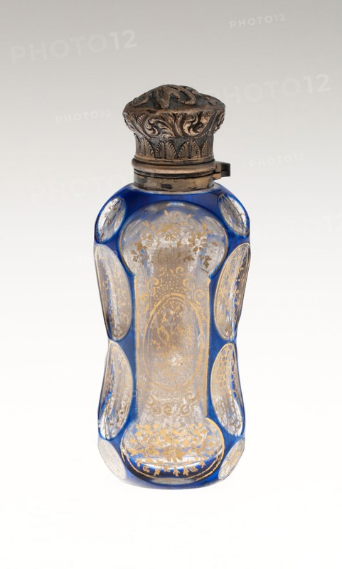 Scent Bottle, c. 1840/50, Bohemia, Czech Republic, Bohemia, Glass, cut and colored with metal mounts, 9.5 × 3.8 × 2.5 cm (3 3/4 × 1 1/2 × 1 in.)