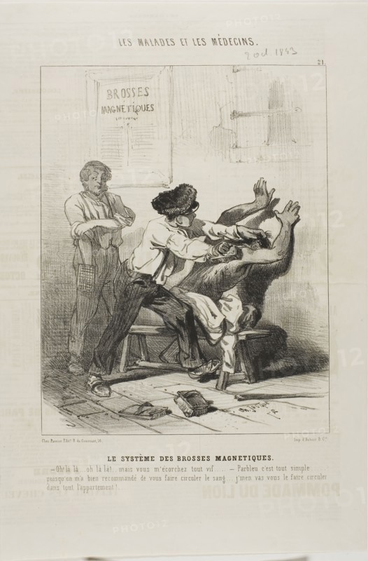 The Magnetic Brush Method (plate 21), 1843, Charles Émile Jacque, French, 1813-1894, France, Lithograph in black on ivory wove paper, 235 × 184 mm (image), 351 × 234 mm (sheet)