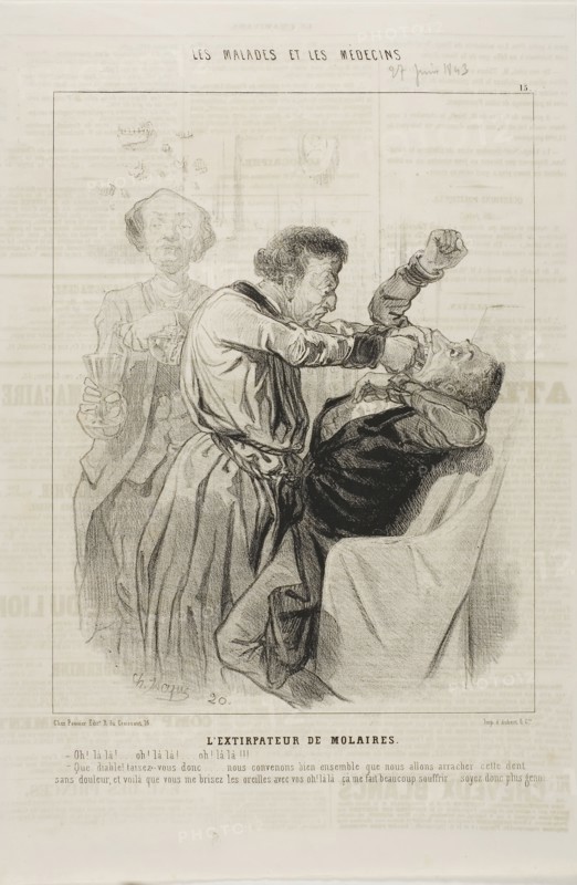 The Tooth Puller (plate 15), 1843, Charles Émile Jacque, French, 1813-1894, France, Lithograph in black on ivory wove paper, 250 × 194 mm (image), 352 × 235 mm (sheet)