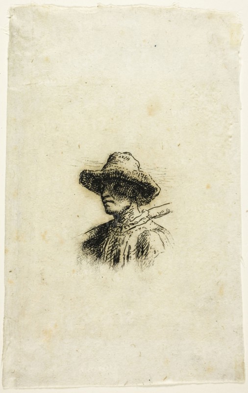 Peasants Going to Work, 1863, Jean François Millet, French, 1814-1875, France, Etching from a portion of the plate on ivory laid chine, 67 × 60 mm (image), 210 × 131 mm (sheet)