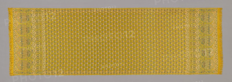 Sari, Late 19th century, India, India, Yellow satin with floral design in white and colors, borders of cone pattern, 255.2 x 80.3 cm (100 1/2 x 31 5/8 in.)