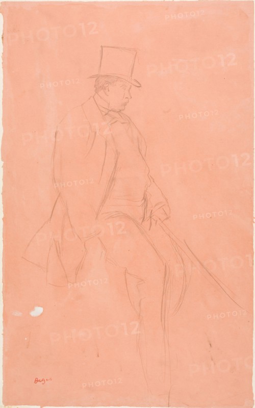 Gentleman Rider, 1866/70, Edgar Degas, French, 1834-1917, France, Graphite, with traces of brush and white gouache, on pink wove paper, laid down on cream board, 435 × 270 mm