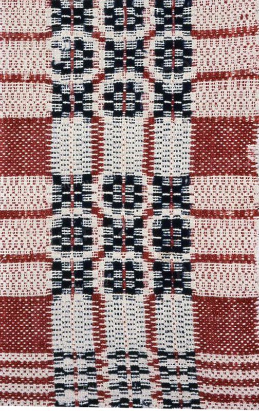 Coverlet (Fragment), 19th century, United States, Cotton and wool, plain weave with supplementary patterning wefts (overshot), 23.2 x 56.6 cm (9 1/8 x 22 1/4 in.)
