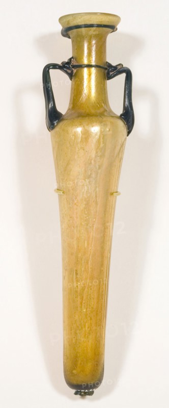 Double-Handled Flask, 4th/5th century AD, Byzantine, Eastern Mediterranean, Syria, Glass, blown technique, 23.4 × 5.9 × 4.5 cm (9 1/4 × 2 3/8 × 1 3/4 in.)