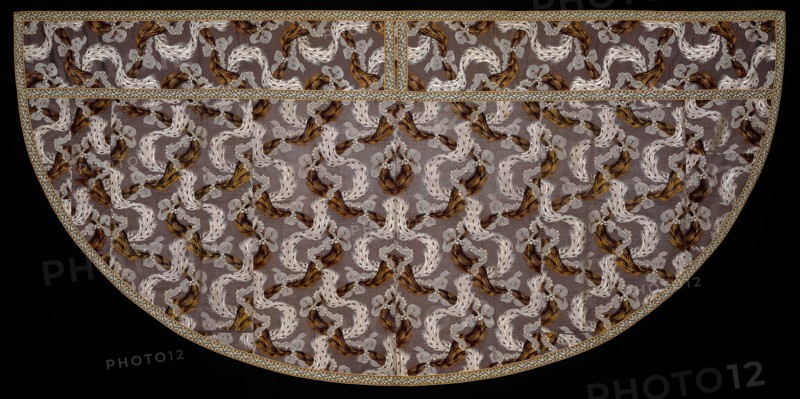 Cope with Self-Orphrey Band, c. 1765, France, Silk and silk chenille yarns, plain weave with supplementary patterning warps and supplementary brocading wefts, edged with silk, plain weave with supplementary patterning warps tied by supplementary binding wefts and two-color supplementary pile warps, tied by supplementary binding wefts, forming uncut, voided velvet, lined with linen, plain weave, 135.1 × 276.7 cm (53 1/8 × 109 in.)