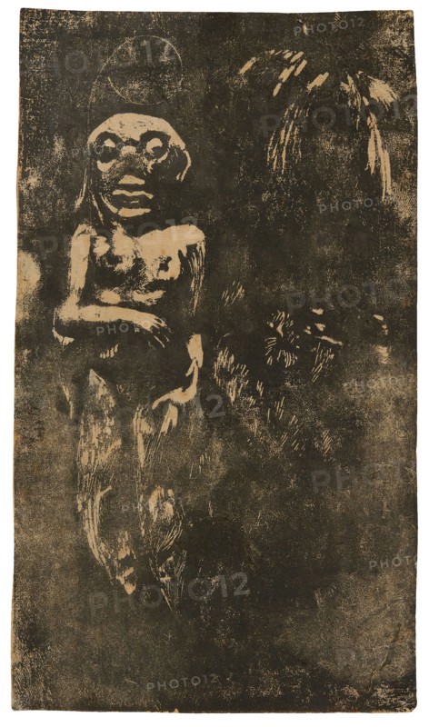 Oviri, 1894, Paul Gauguin, French, 1848-1903, France, Wood-block print in black ink on cream wove Japanese paper, laid down on cream wove Japanese paper, 204 × 117 mm  (image/primary/secondary support)