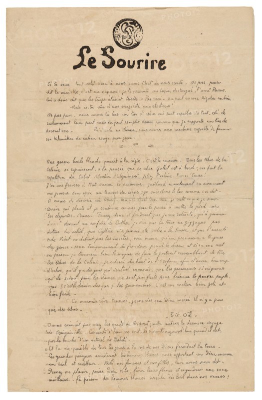 Le sourire: Journal sérieux, Nov. 1899, 1899, Paul Gauguin, French, 1848-1903, France, Mimeograph in brownish-black ink, with wood-block prints in black ink on cream wove paper, 397 × 513 mm (full sheet), 397 × 256 mm (folded sheet), 32 mm (diameter of printed monogram), 24 × 94 mm (title block), 105 × 187 mm (headpiece), Untitled, 1868, Georgina Cowper, attributed, English, mid 19th century, England, Albumen prints (2) and ink, graphite and watercolor on paper, 8.2 × 5.5 cm (upper image/paper), 9.2 × 11.4 cm (lower image/paper), 29.2 × 23.3 cm (album page), Untitled, 1868, Georgina Cowper, attributed, English, mid 19th century, England, Ink and watercolor on paper, 29.1 × 23.2 cm (album page), Untitled, 1855/68, Georgina Cowper, attributed, English, mid 19th century, England, Watercolor and graphite on paper, 29.1 × 23.2 cm (album page), Untitled, 1868, Georgina Cowper, attributed, English, mid 19th century, England, Albumen print and ink on paper, 16.2 × 20.8 cm (image/paper), 29.1 ×...
