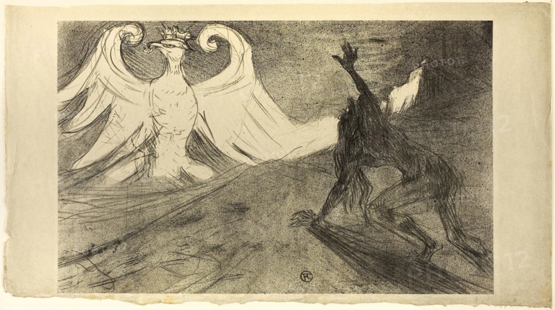 Au Pied du Sinaï, Rejected Cover, 1897, published 1898, Henri de Toulouse-Lautrec, French, 1864-1901, France, Lithograph on thick gray-tan Japan wove paper, 261 × 418 mm (image), 291 × 526 mm (sheet)