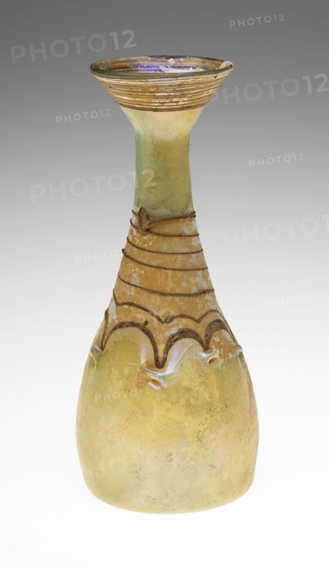 Bottle, late 5th/late 6th century AD, Byzantine, probably Eastern Mediterranean, Levant, Glass, blown technique, 15.7 × 6.7 × 6.7 cm (6 1/8 × 2 5/8 × 2 5/8 in.)