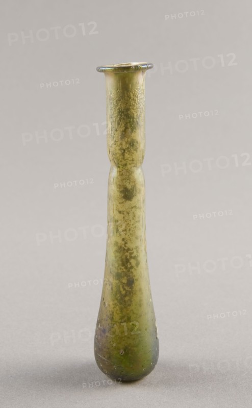 Bottle, 3rd/4th century AD, Roman, Levant or Syria, Syria, Glass, blown technique, H. 11.1 cm (4 3/8 in.), diam. 2.2 cm (7/8 in.)